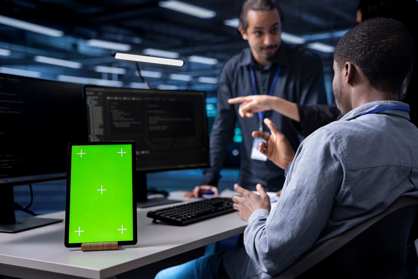 Services multiethnic team using green screen tablet to over mvkf9j9.jpg